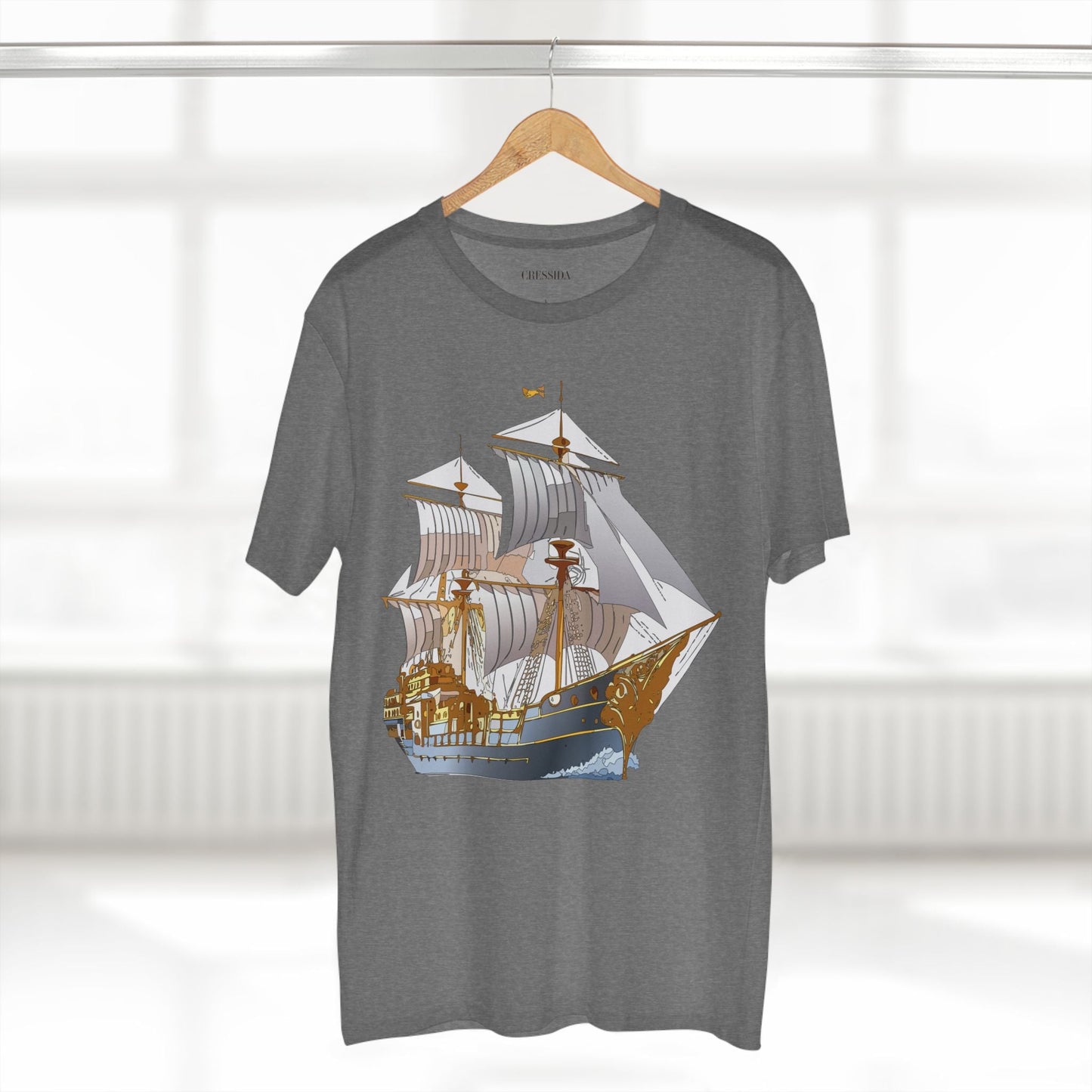 Ship Graphic Unisex 100 Cotton T-Shirt with Gold Frigate Art Design 13
