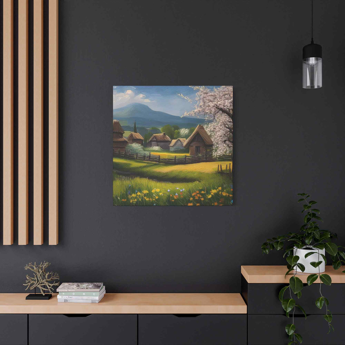 Countryside Spring Print Canvas, Oil Paint Print 20x20, 24x24, 30x30, 32x32, 36x36 Art Design Pine-Wood Inner Frame MC-110