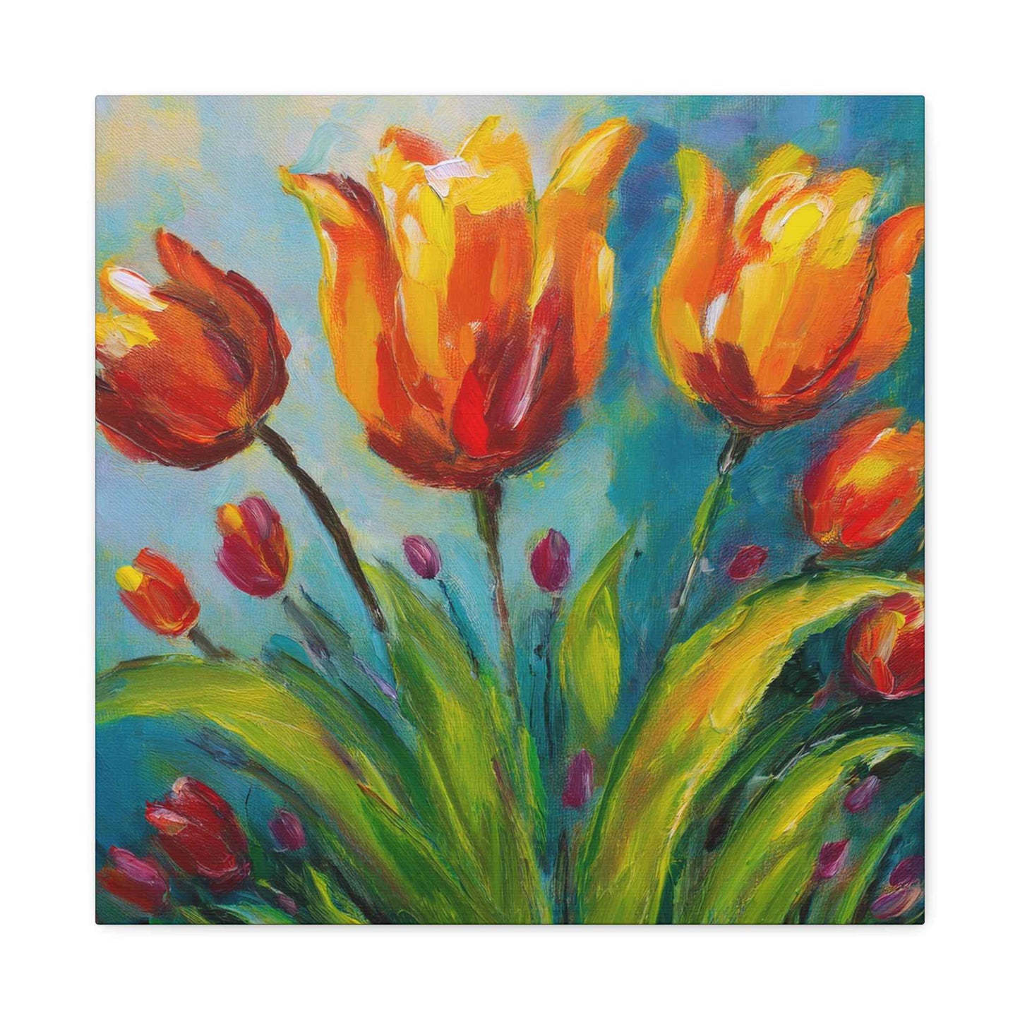Tulips Print Canvas, Floral Oil Paint Print 20x20, 24x24, 30x30, 32x32, 36x36 Art Design Pine-Wood Inner Frame MC-143
