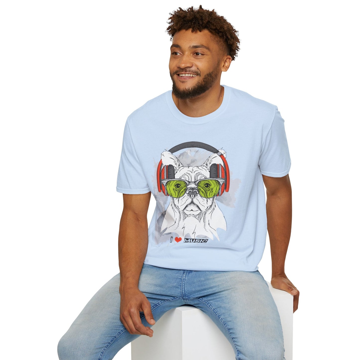 I Love Music Animals Shirt With Headphones Unisex Softstyle Tee 100 Percent Ring Spun Cotton