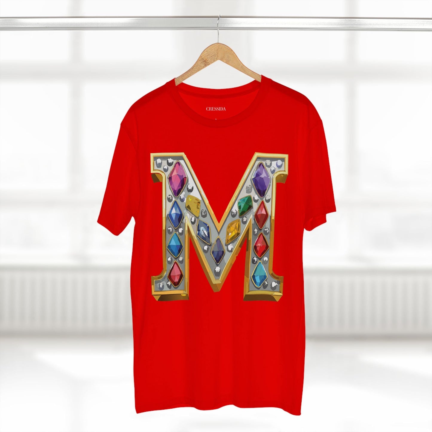 Letter M Graphic Design Tee Unisex 100 Cotton With Antique Gold Letters Artwork T-Shirt
