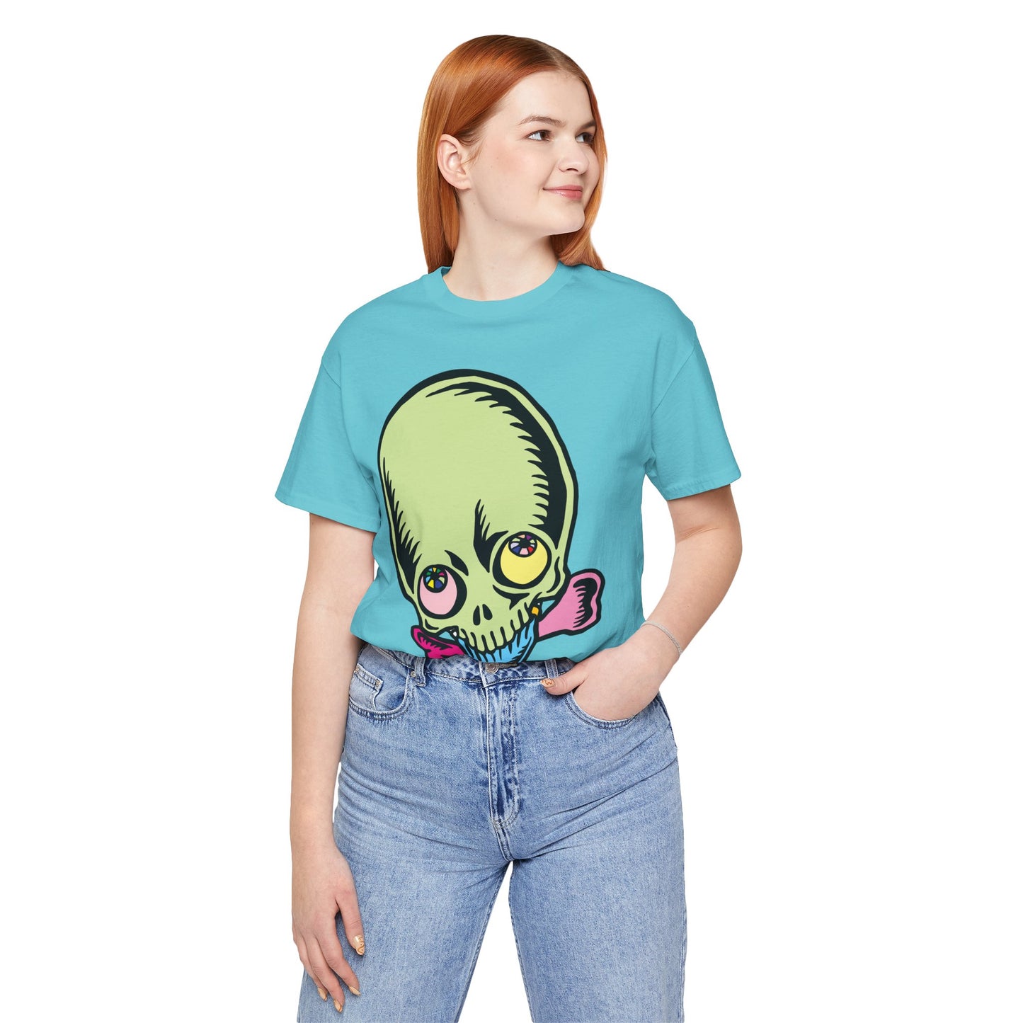 Lt Green Skull Graphic Design Tee, Skull Shirt, Vintage Tees, Art Design T-Shirt, Vintage Graphic Tee, Art Shirts with Skulls