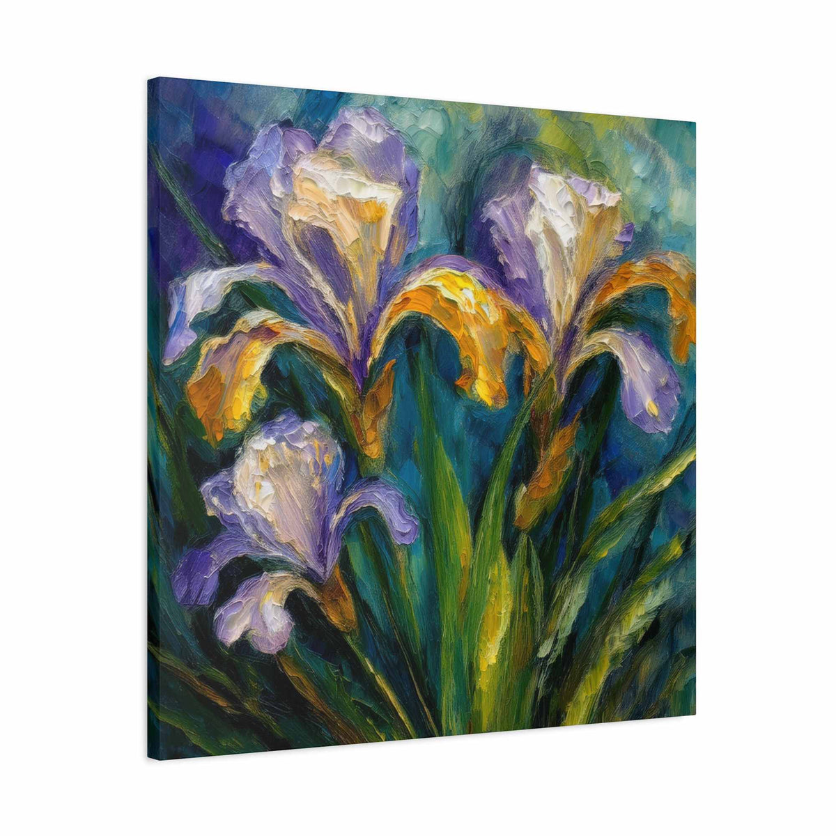 Irises Floral Print Canvas, Floral Oil Paint Print 20x20, 24x24, 30x30, 32x32, 36x36 Art Design Pine-Wood Inner Frame MC-183