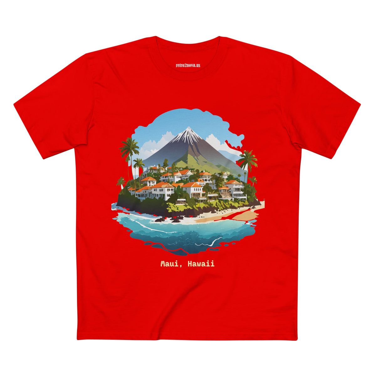 Maui Hawaii Island Landscape T-Shirt | Tropical Beach Village Print