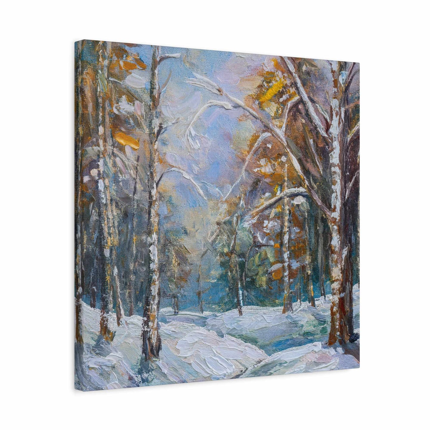 Snow Forest Print Canvas, Oil Paint Print 20x20, 24x24, 30x30, 32x32, 36x36 Art Design Print Pine-Wood Inner Frame MC-80
