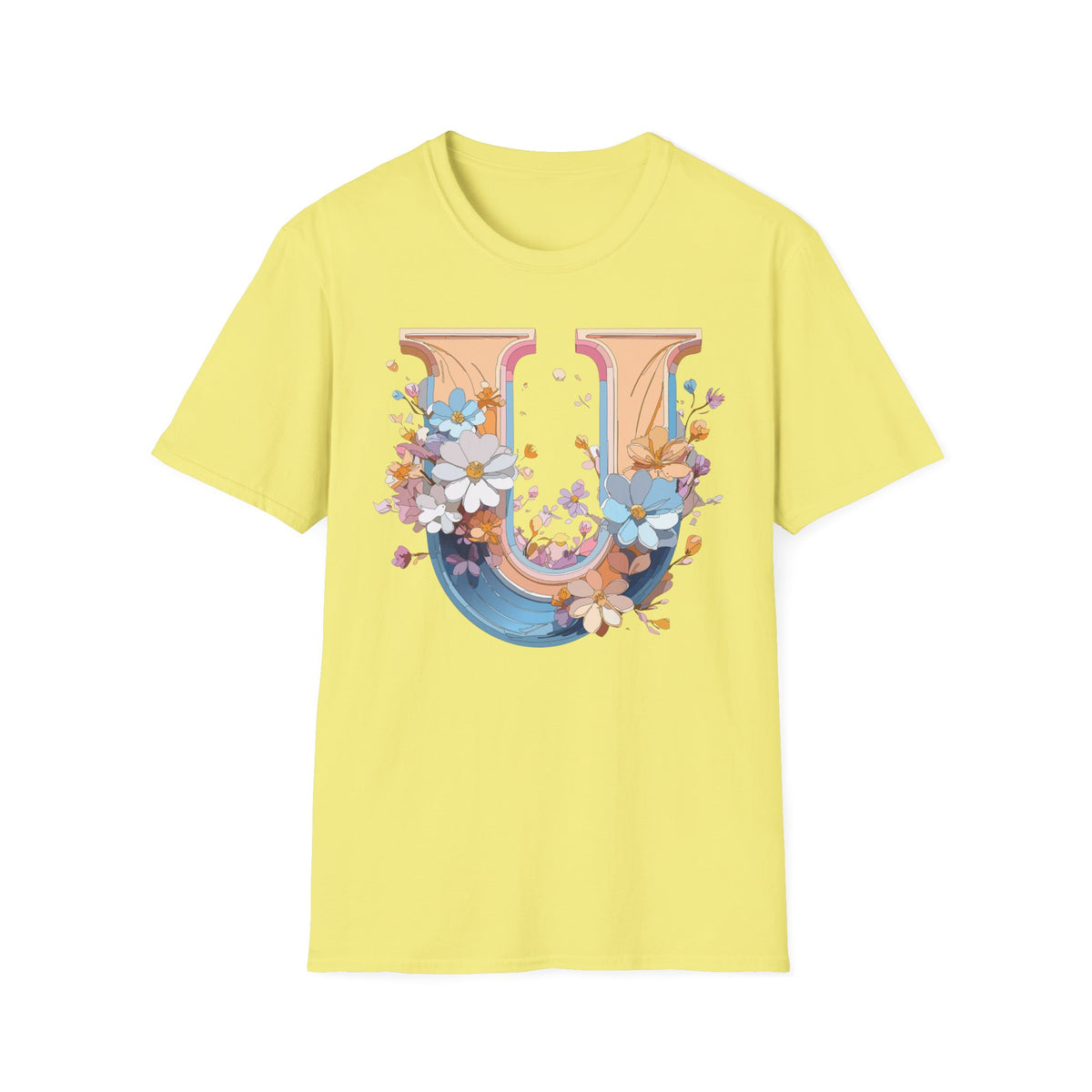 Floral Letter U T-Shirt | Monogram Initial Tee, Botanical Alphabet Shirt