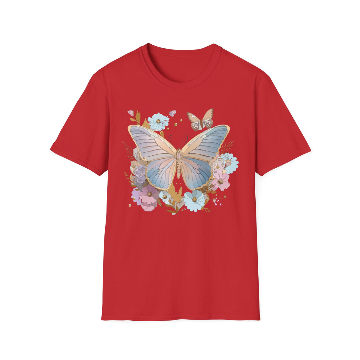 Butterfly Bloom T-Shirt — Pastel Floral Butterfly Graphic Design Unisex 100 Cotton Gildan T-Shirt