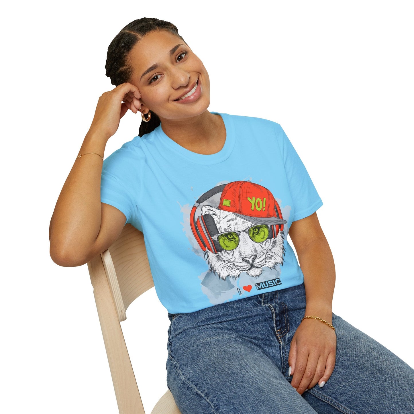 I Love Music Animals Shirt With Headphones Unisex Tee Gildan Softstyle 64000 Premium Comfort