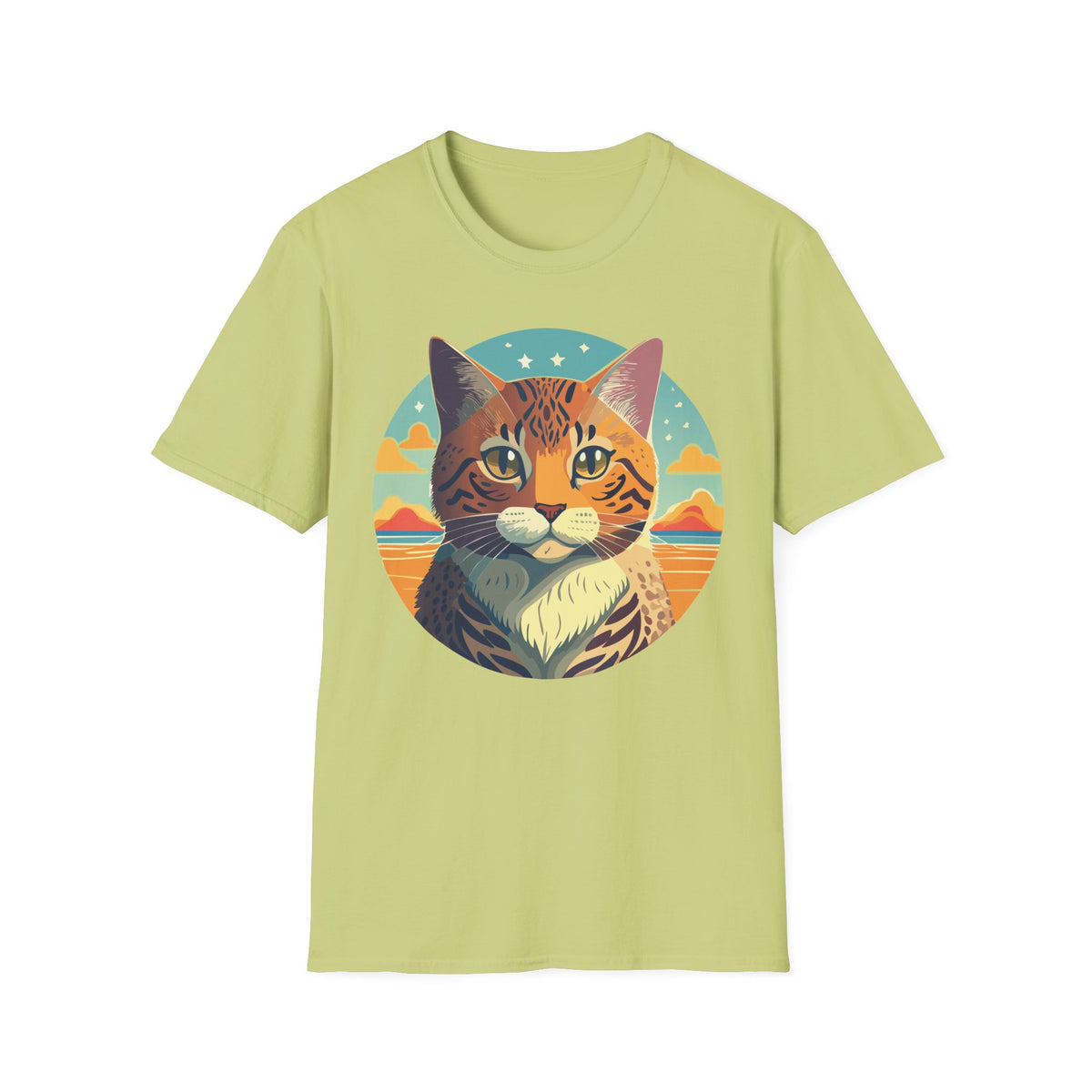 Retro Tabby Cat Illustration T-Shirt | Vintage Sunset Cat Tee