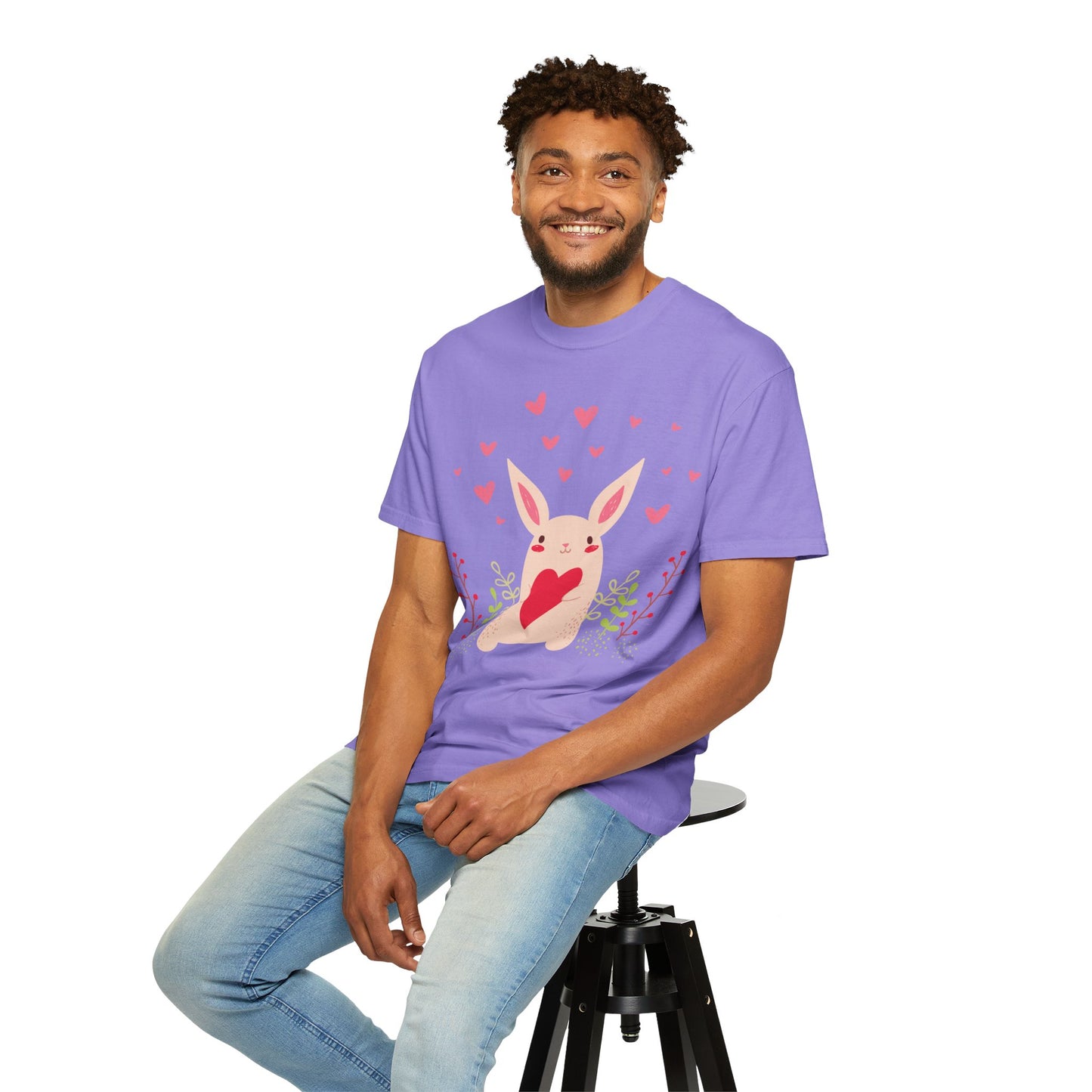 Easter Bunny Heart T-Shirt, Tee Shirt with Easter Signature, T Shirt with Easter Prints, Tee Shirt with Easter Design
