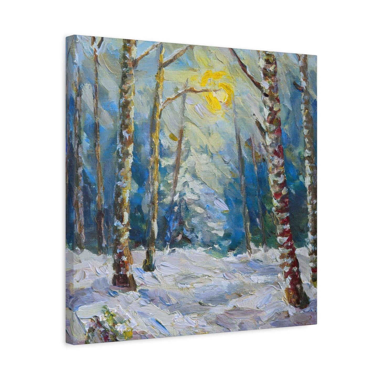 Snow Forest Print Canvas, Oil Paint Print 20x20, 24x24, 30x30, 32x32, 36x36 Art Design Print Pine-Wood Inner Frame MC-79