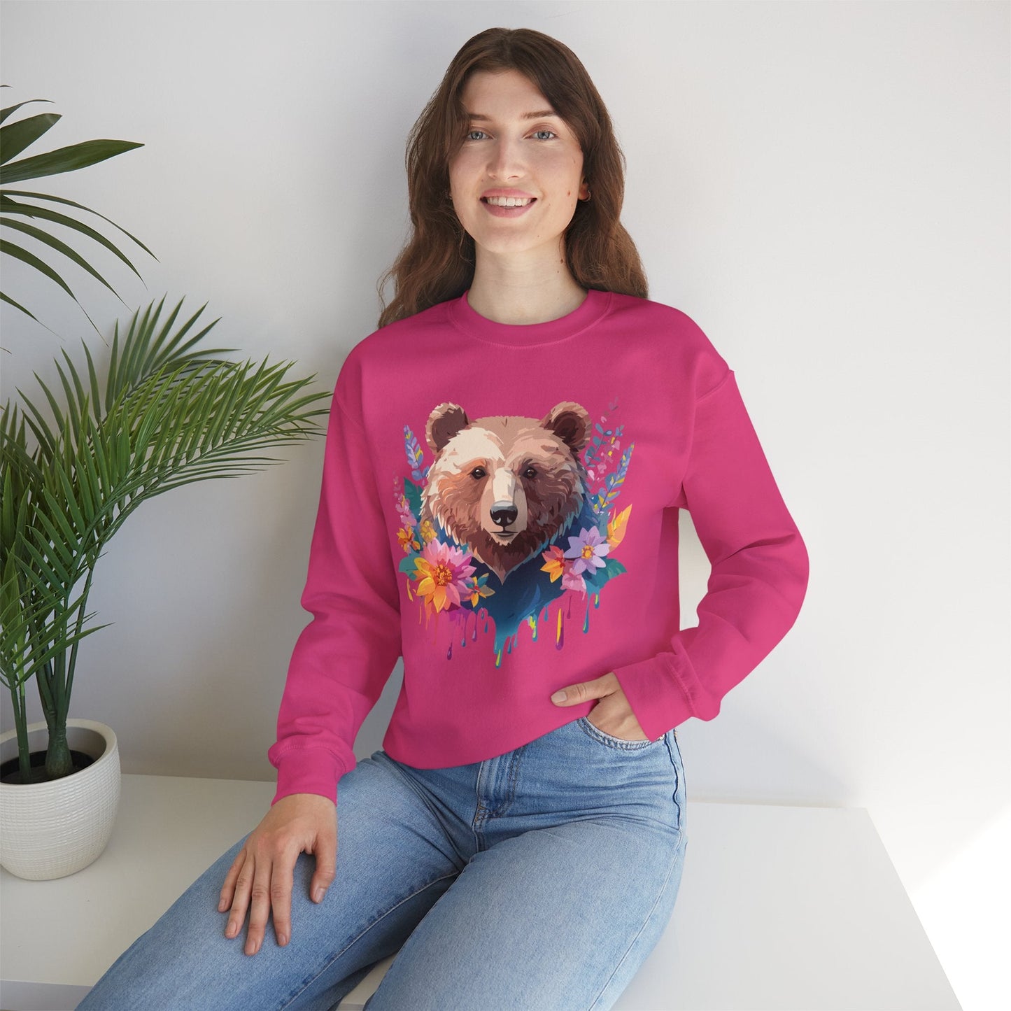 Unisex Floral Bear Sweatshirt, Animals Sweatshirt, Floral Sweatshirt, Art Design Sweatshirt