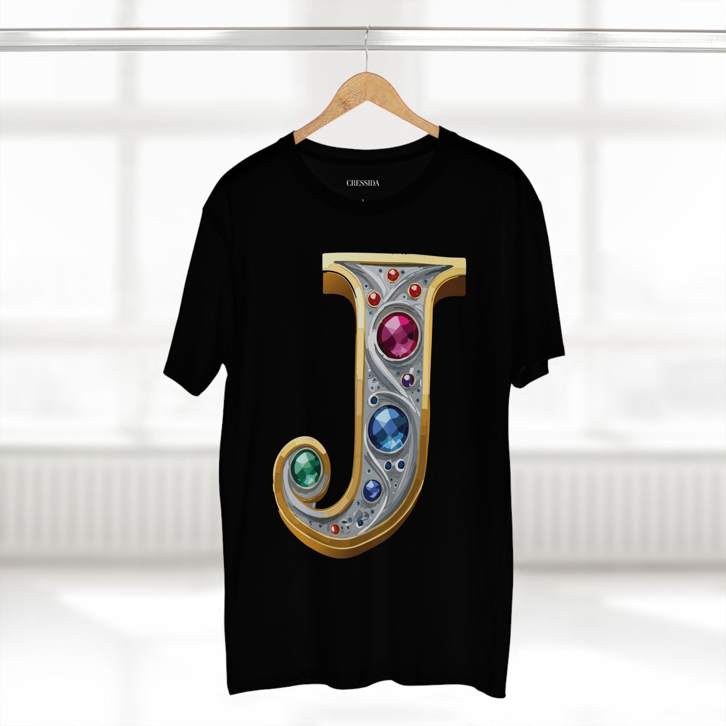 Letter J Graphic Design Tee Unisex 100 Cotton With Antique Gold Letters Artwork T-Shirt