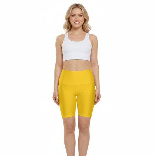 Golden Yellow Women's Yellow Workout Bike Shorts — High-Waist Athletic Biker Shorts
