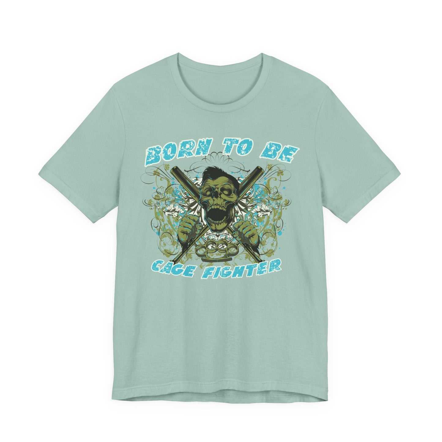 Born To Be Cage Fighter Tee Skull Crossed Knives Graphic T-Shirt