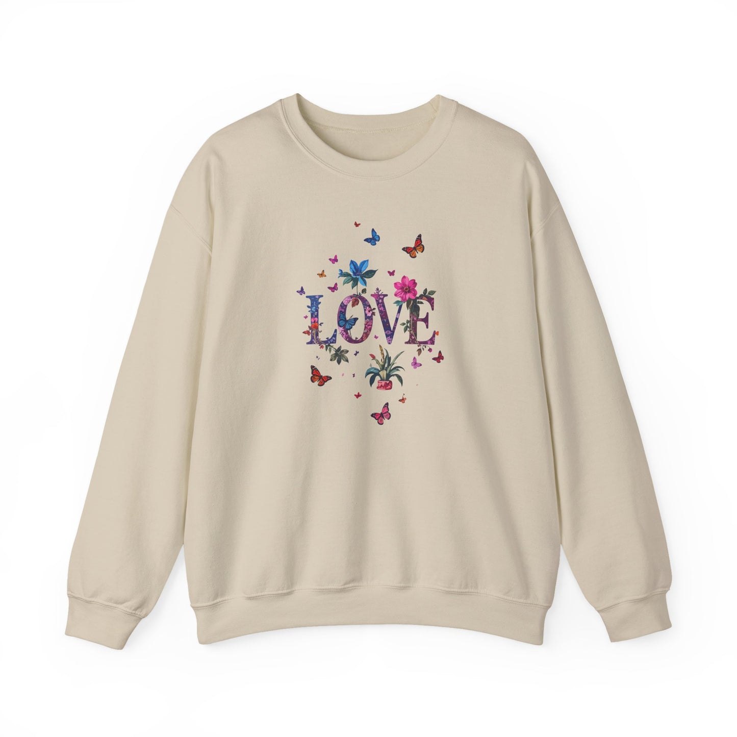 Unisex Floral Love Sweatshirt, Love Floral Sweatshirt, Floral Butterfly Sweatshirt, 50/50 Cotton-Poly Valentine's Day Sweatshirt 03