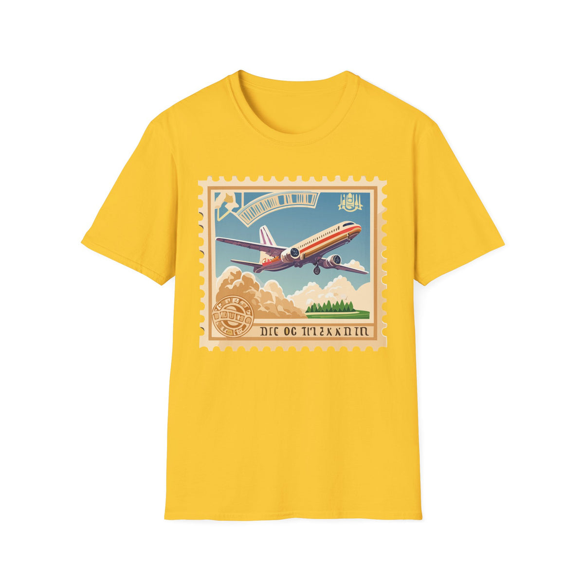Retro Airplane Stamp illustration T-Shirt | Vintage Travel Plane Graphic Tee Unisex 100 Cotton Gildan T-Shirt