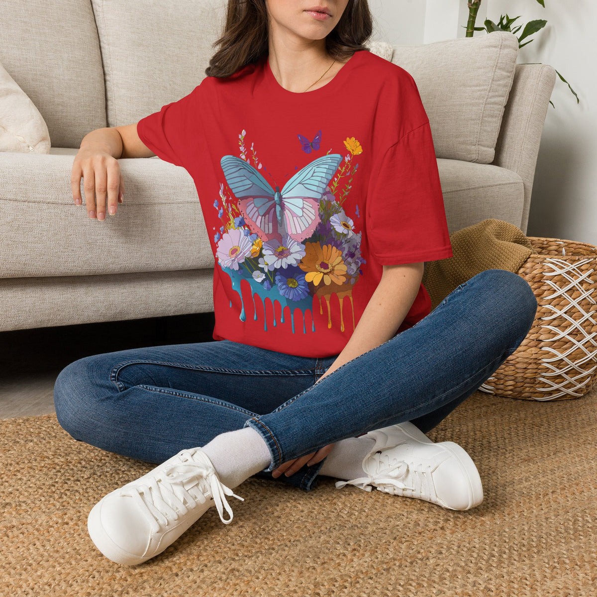 Butterfly Floral T-Shirt – Colorful Nature Garden Graphic Design Unisex 100 Cotton Gildan T-Shirt