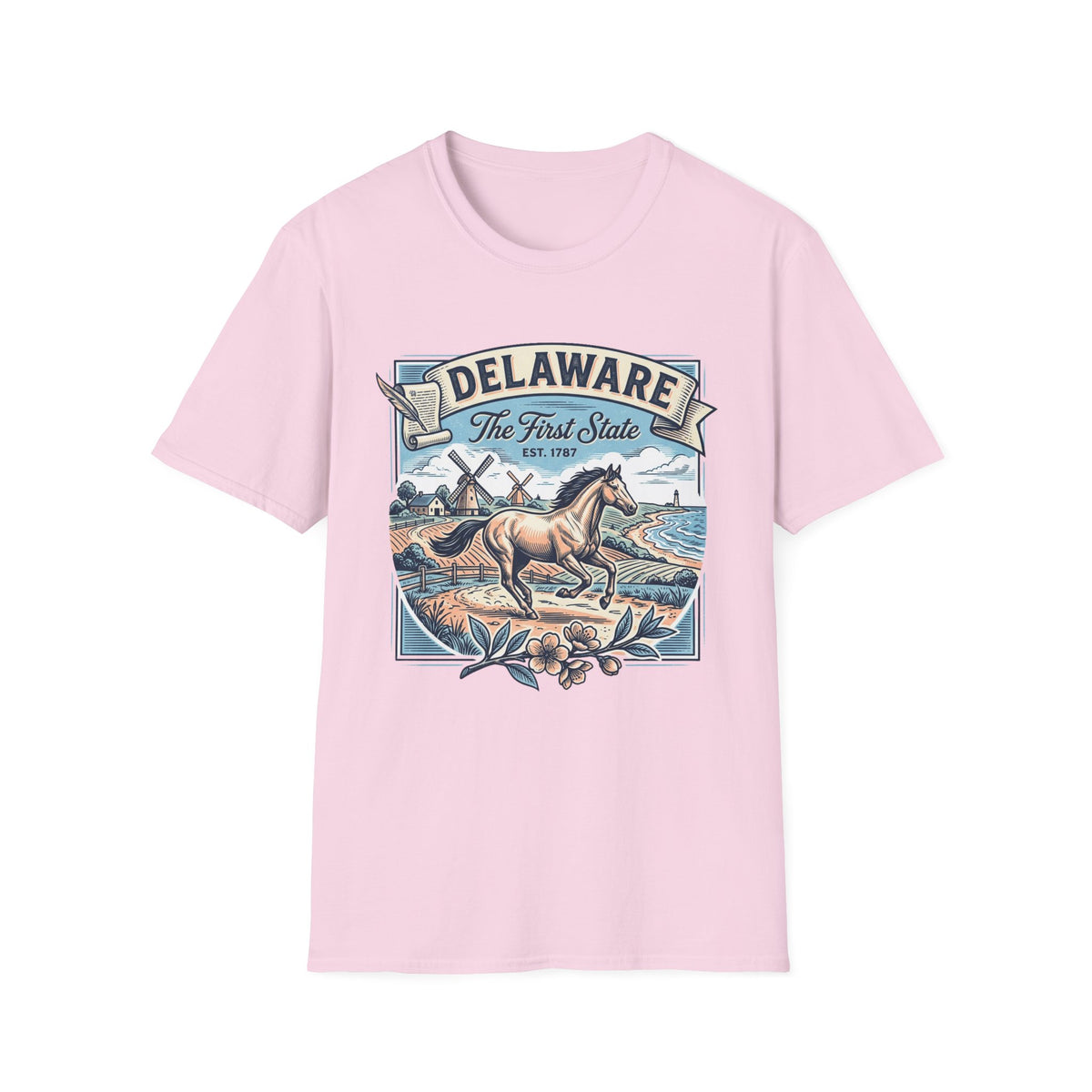 Delaware 'The First State' Scenic Travel Tourist Graphic Tee Unisex 100 Cotton Gildan T-Shirt