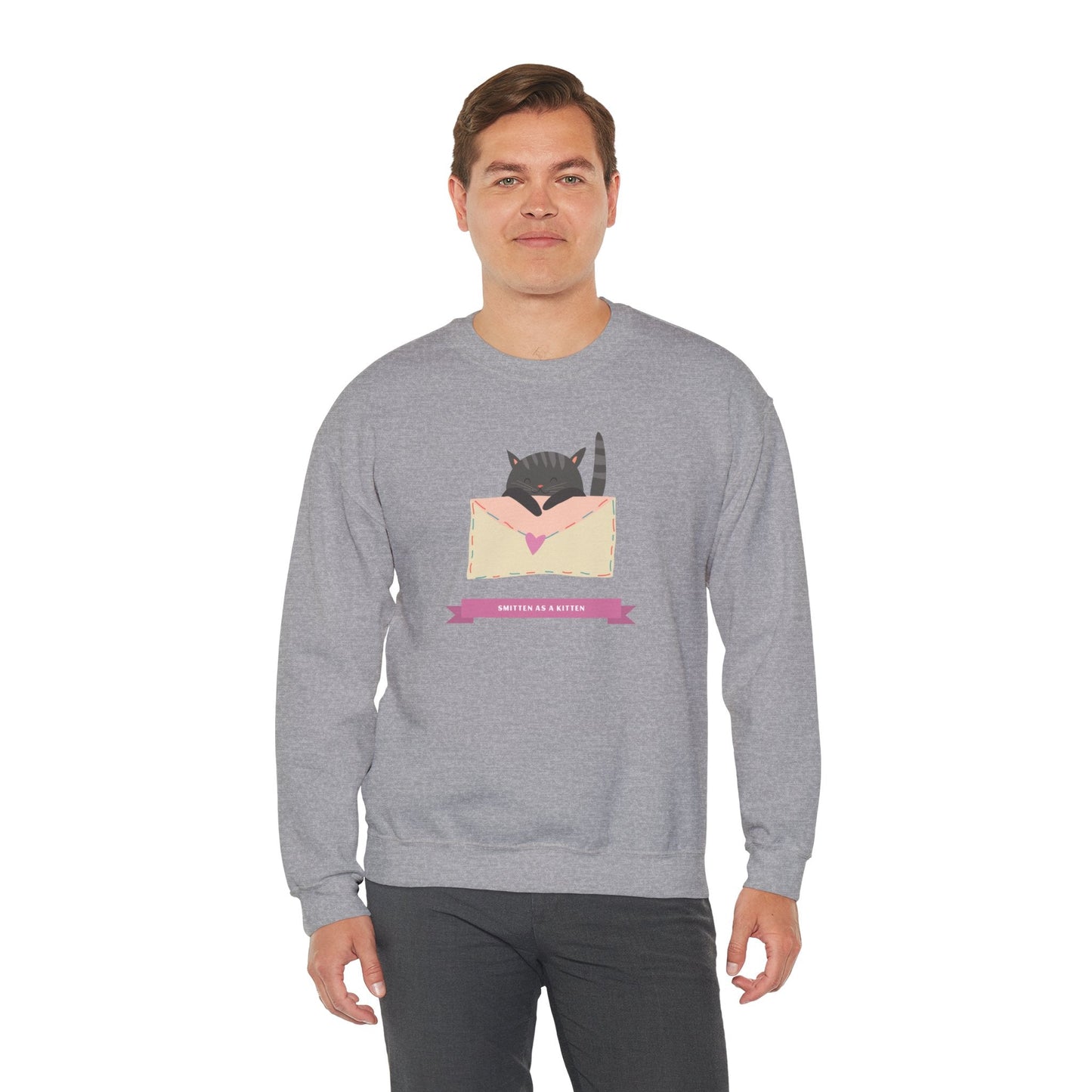 Cat Heart Sweatshirt Love For Cat Lovers Unisex Crewneck Fifty Fifty Cotton Poly Blend Gildan 18000
