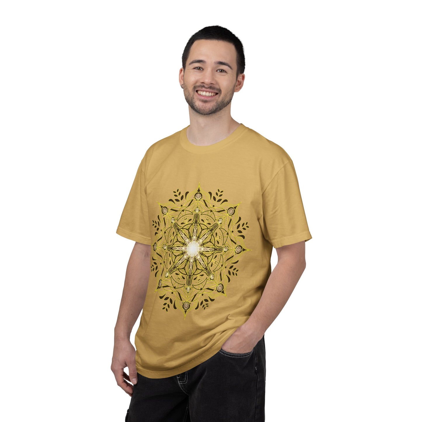 Unisex Garment Dyed Cotton T-Shirt with Mandala Graphic Design