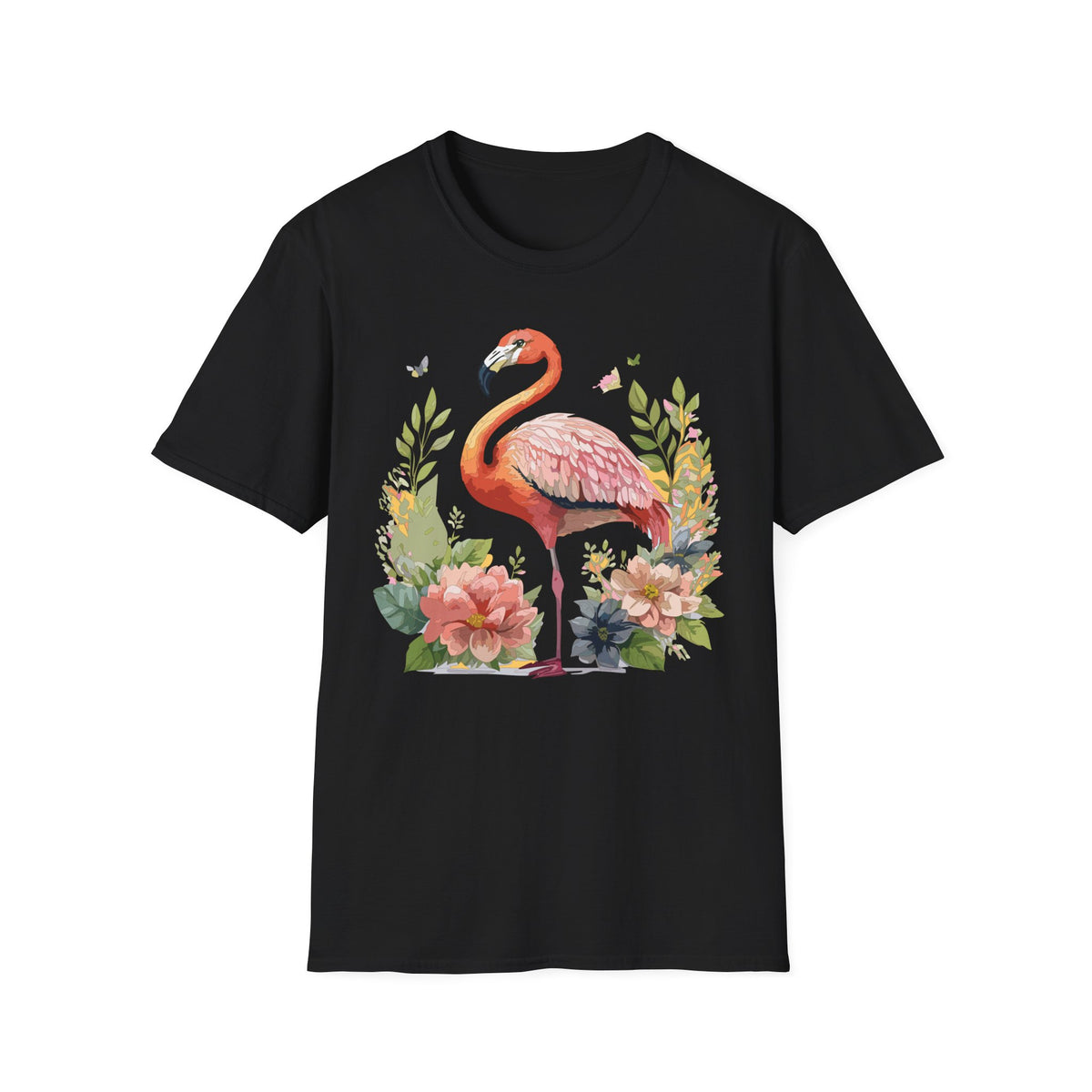 Pink Flamingo Floral Tee | Flamingo Shirt, Tropical Bird Illustration