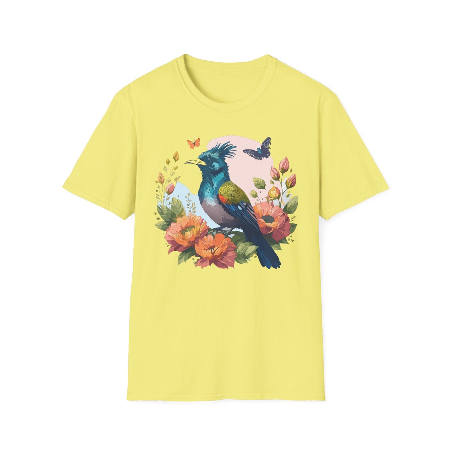 Floral Bird T Shirt Unisex Tee 100 Percent Ring Spun Cotton Softstyle Gildan 64000 Comfort Fit