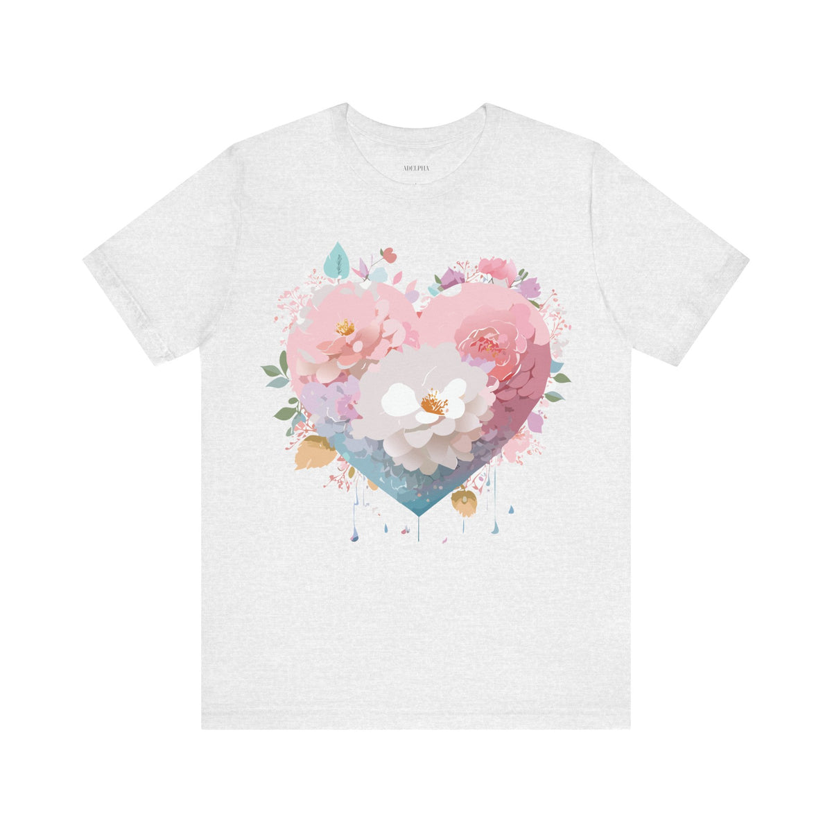 Valentine's Day Graphic Unisex Cotton Bella+Canvas Tee with Floral Art Design d99