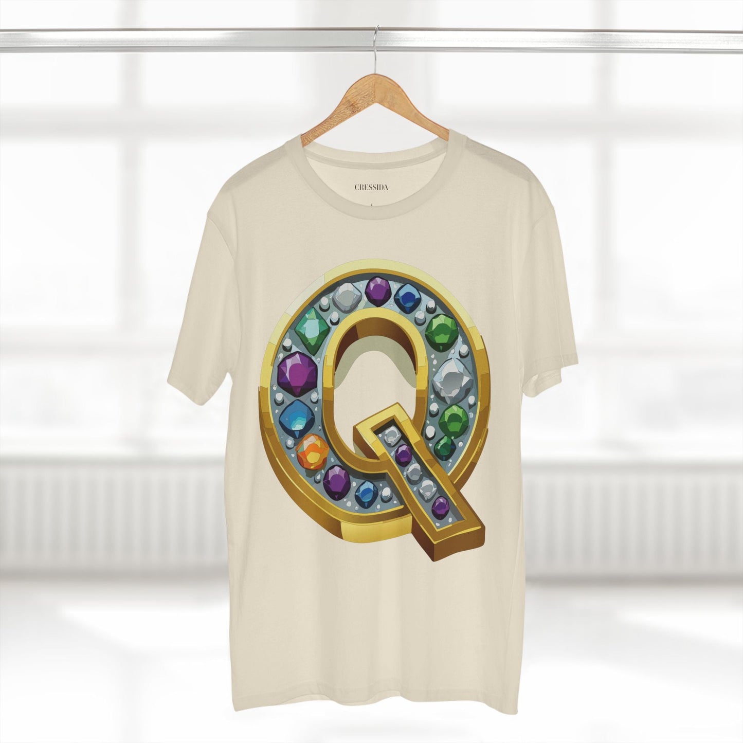 Letter Q Graphic Design Tee Unisex 100 Cotton With Antique Gold Letters Artwork T-Shirt