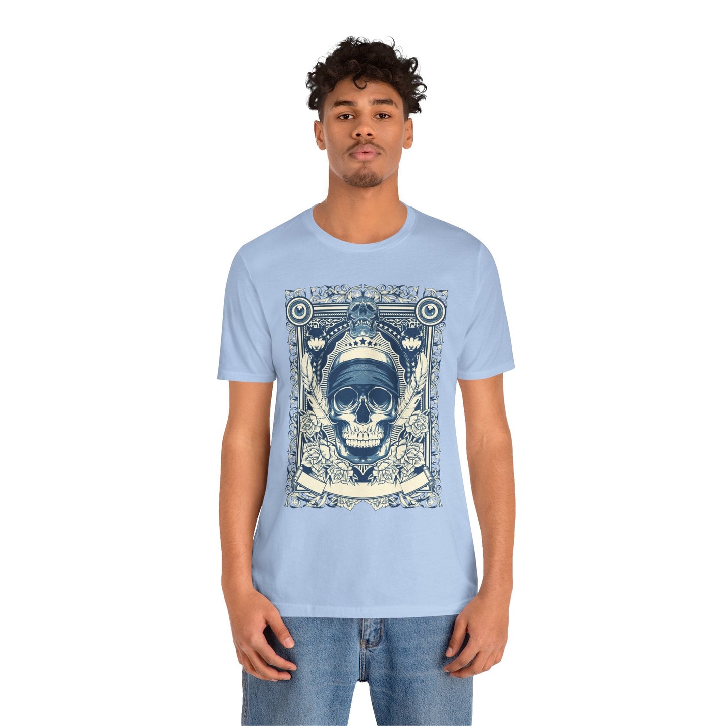 Skull Crown Graphic Tee Vintage Ornate Skull Illustration Rock Band T-Shirt