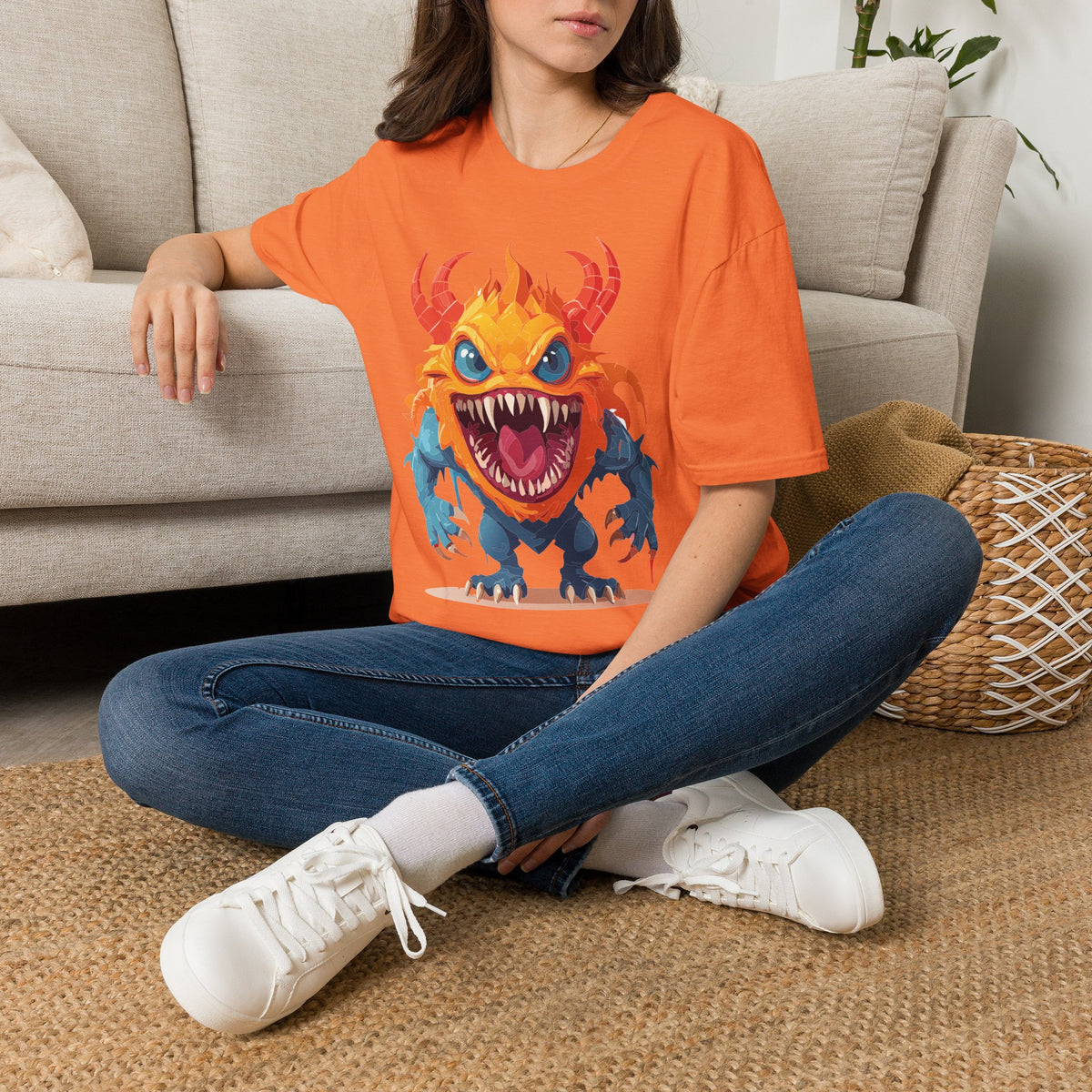 Monster T-Shirt — Colorful Fierce Creature Cartoon Graphic Tee Unisex 100 Cotton Gildan T-Shirt