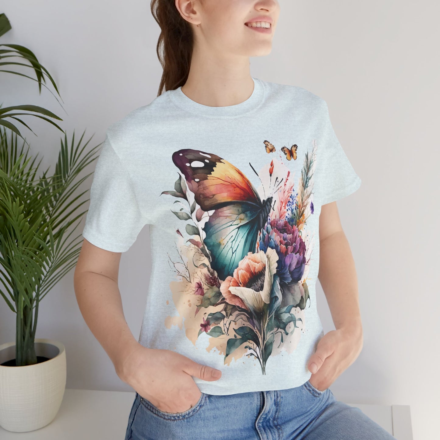 Cotton Tee Shirt with Butterfly Prints