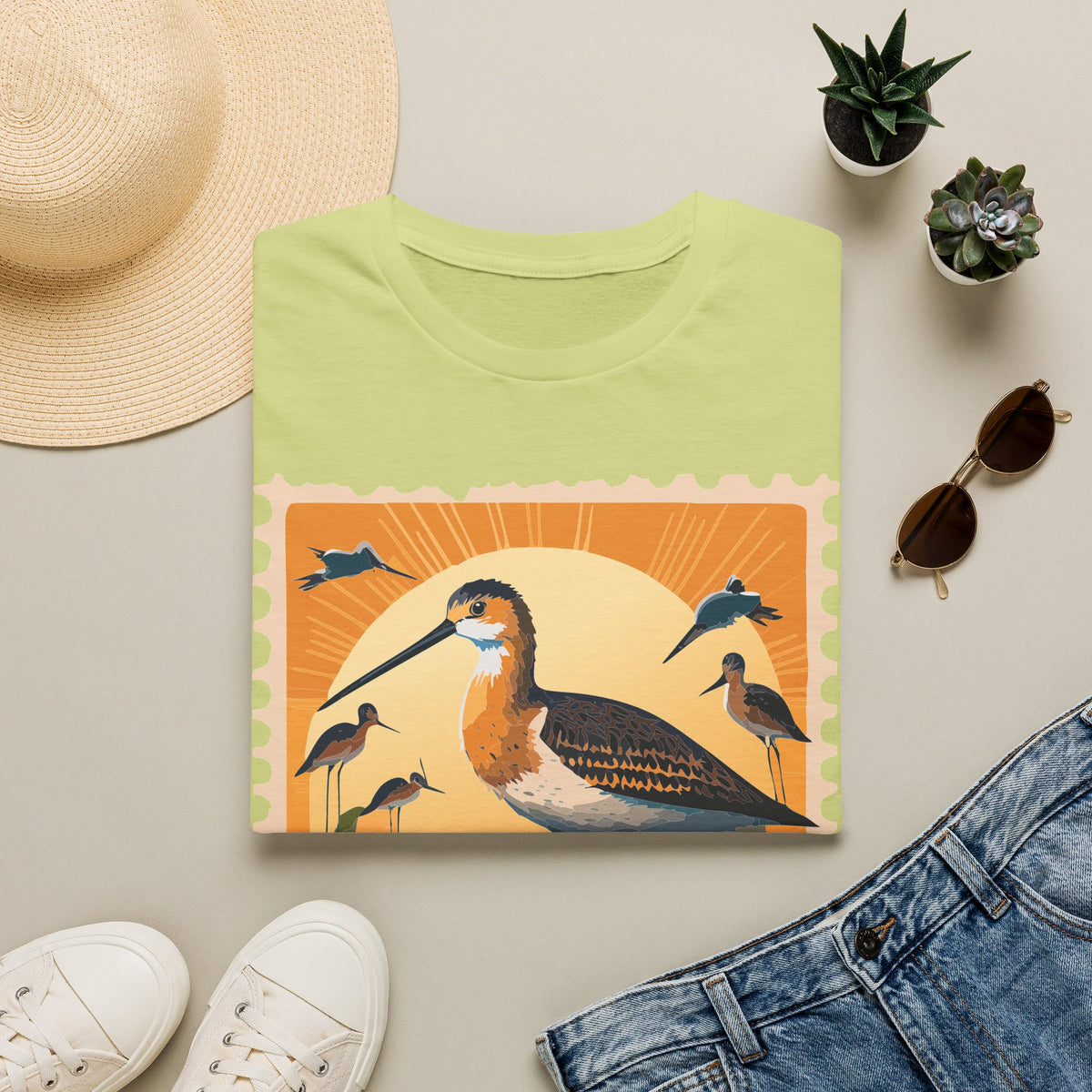 Shorebird Sunset Illustration T-Shirt | Coastal Bird Graphic Tee Unisex 100 Cotton Gildan T-Shirt