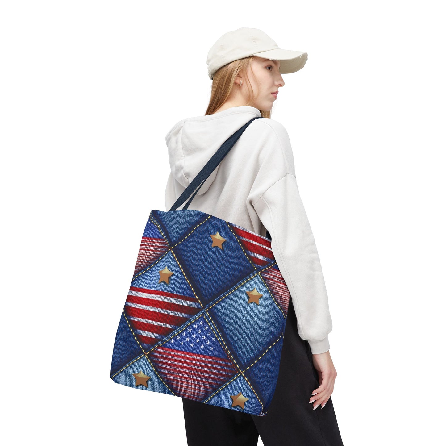 4th of July Graphic Denim Fabric Imitation Print Unisex Canvas Bag Poly Spun 3 Sizes Tote Bag 200-20