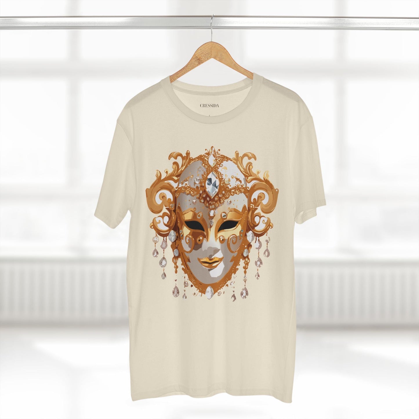 Carnival Mask Graphic T-Shirt Unisex 100 Cotton With Antique Gold Art Design Tee 24