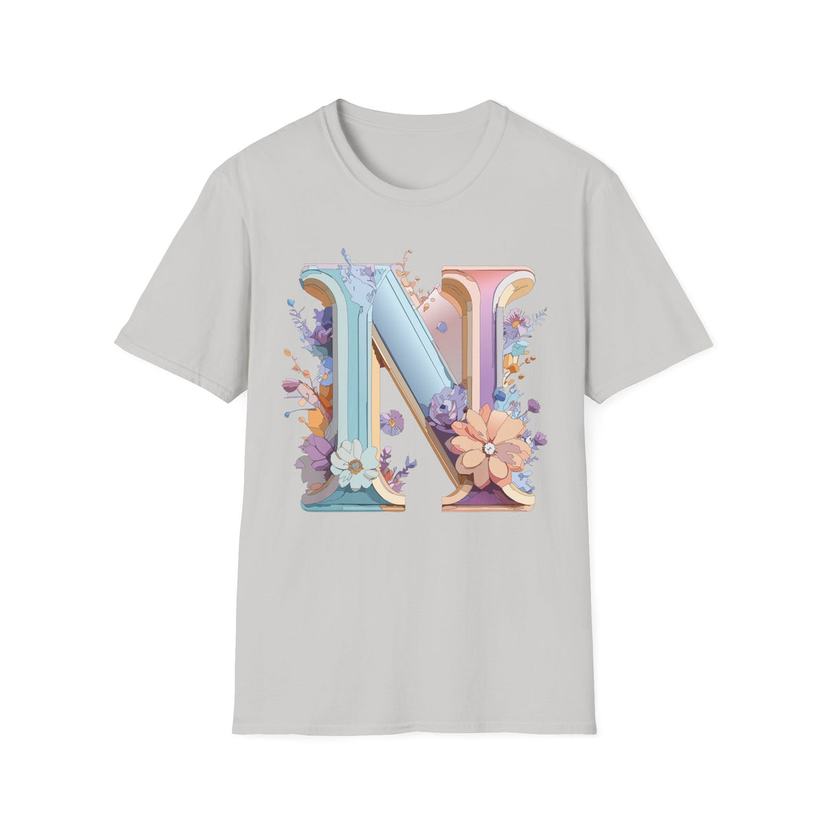 Floral Letter N T-Shirt | Monogram Initial N Tee