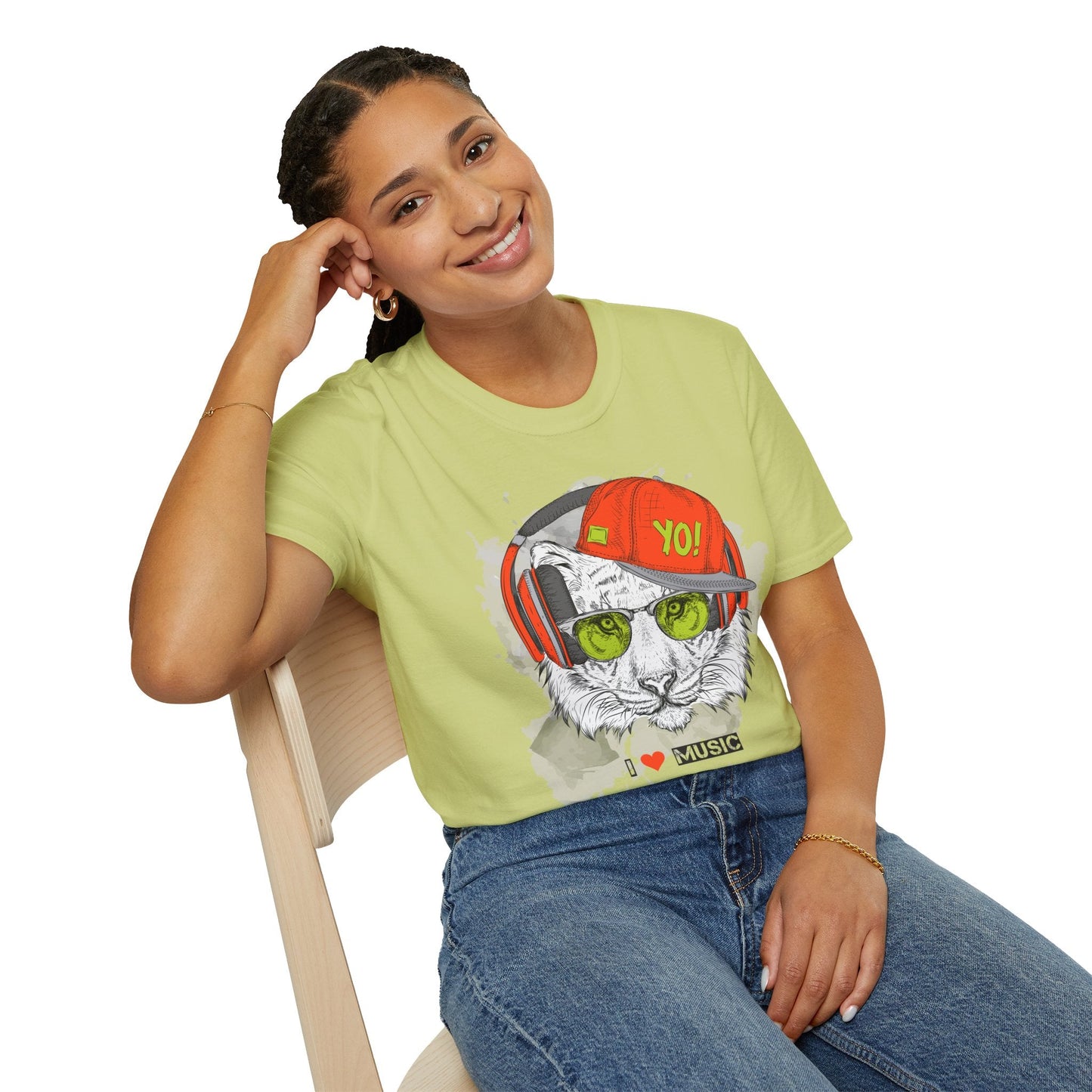 I Love Music Animals Shirt With Headphones Unisex Tee Gildan Softstyle 64000 Premium Comfort