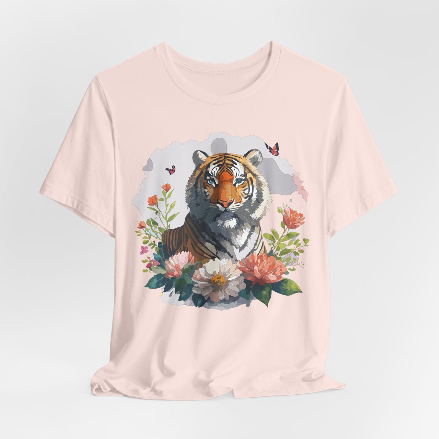 Floral Tiger Graphic Tee, Animal Shirt, Tiger Shirt, Flower Top, T-Shirt with Animal, Art Design
