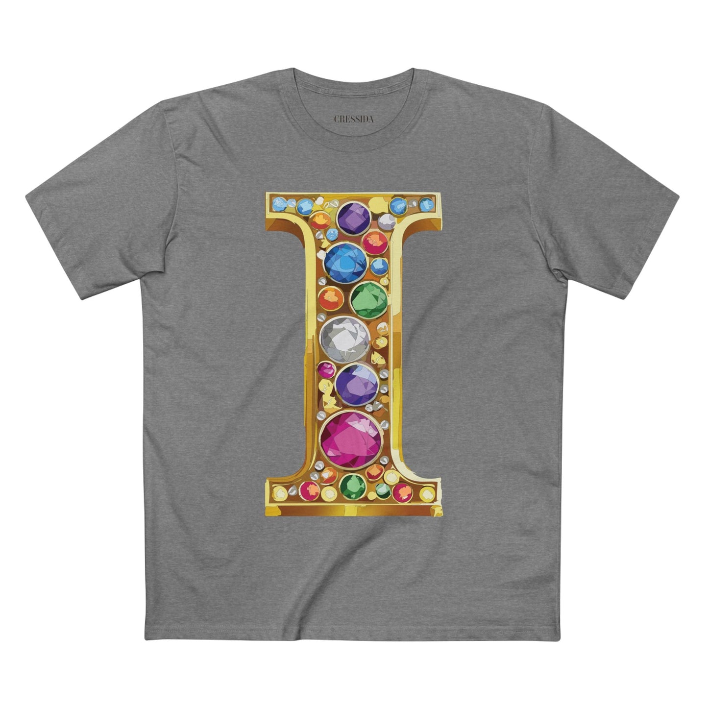 Letter I Graphic Design Tee Unisex 100 Cotton With Antique Gold Letters Artwork T-Shirt