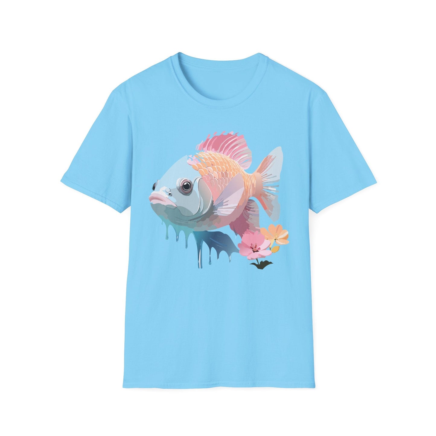 Fish Art Design Shirt Unisex Graphic Tee 100 Percent Ring Spun Cotton Softstyle Gildan 64000
