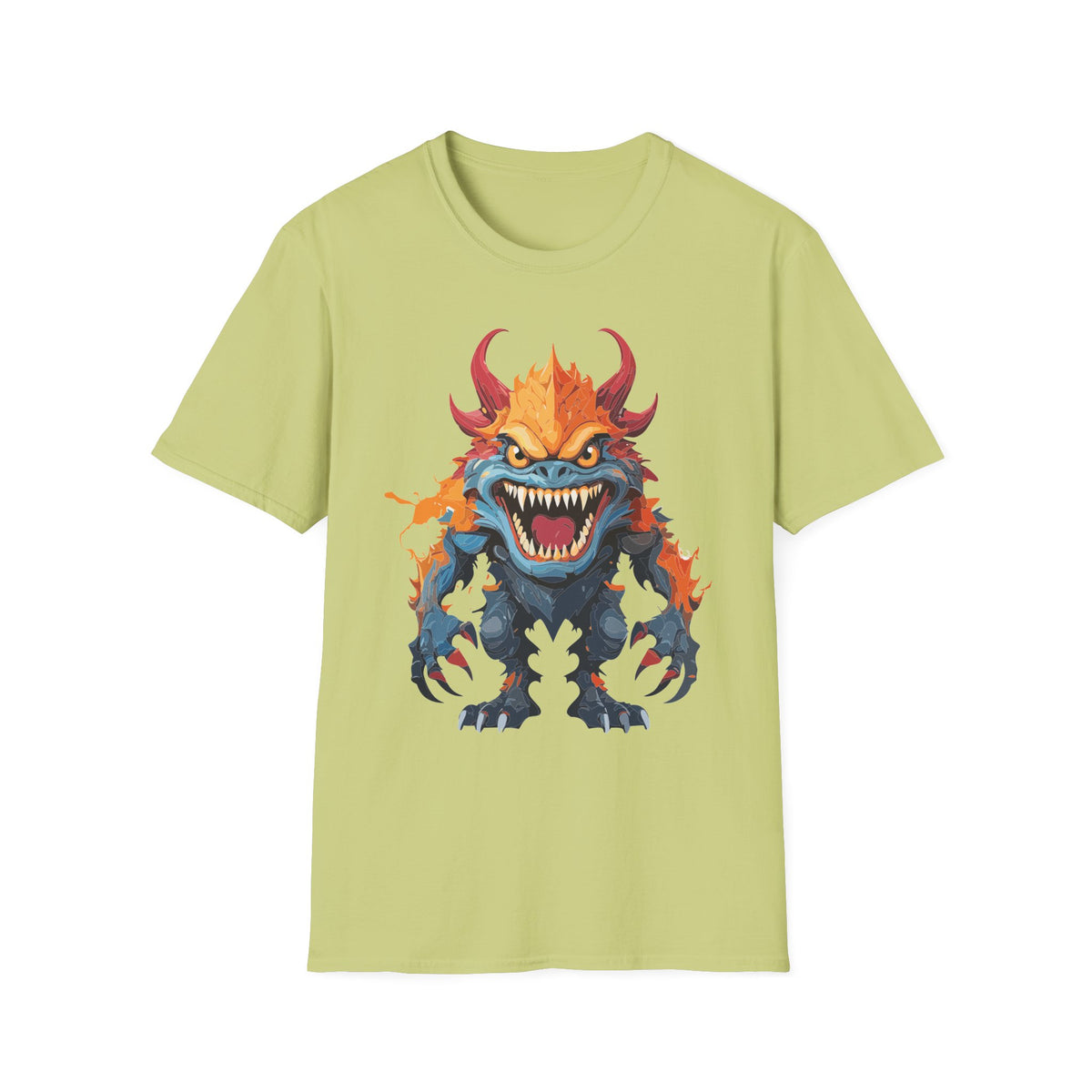 Monster T-Shirt — Fiery Demon Creature Cartoon Graphic Tee Unisex 100 Cotton Gildan T-Shirt