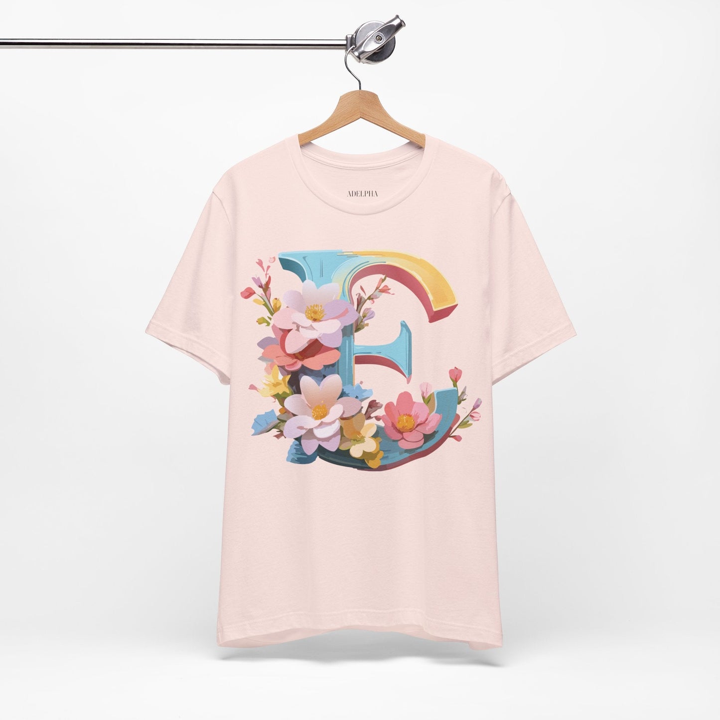 Letter E Shirt Unisex Graphic Tee Short Sleeve Vintage Inspired Art Design Adelpha
