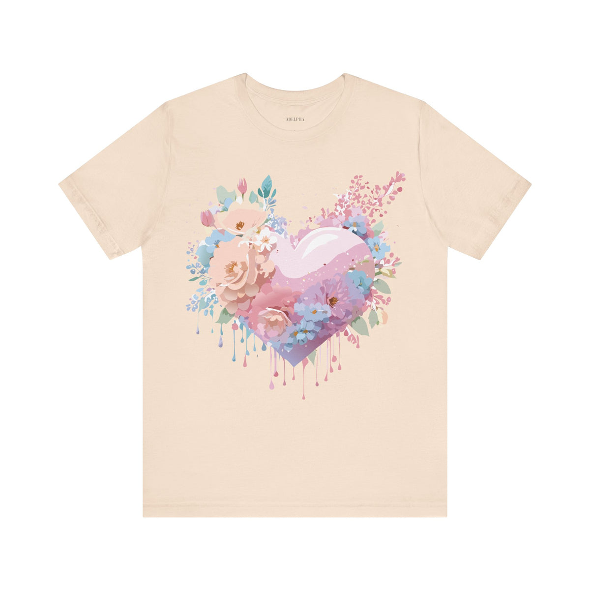 Valentine's Day Graphic Unisex Cotton Bella+Canvas Tee with Floral Art Design d138