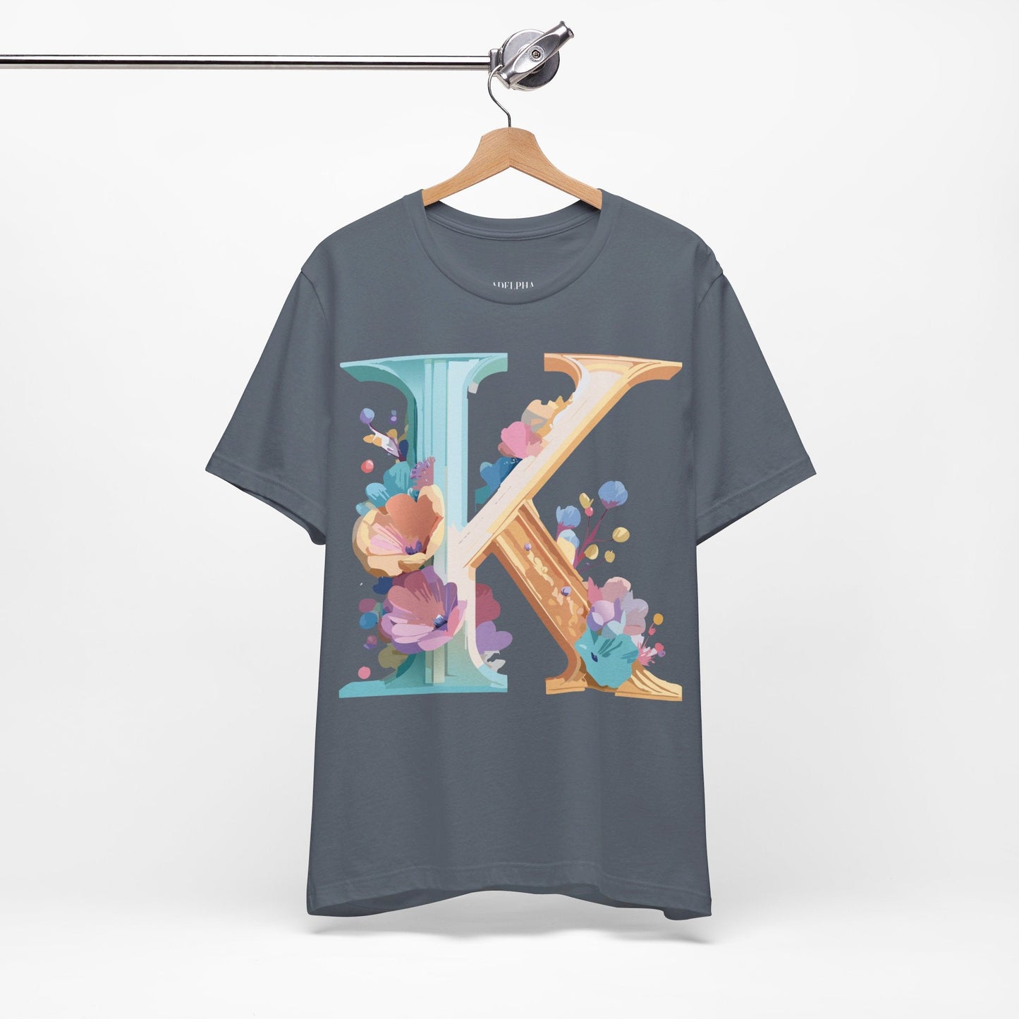 Letter K Shirt Graphic Tee Unisex Vintage Inspired Adelpha Art Design Tee Premium Soft Cotton