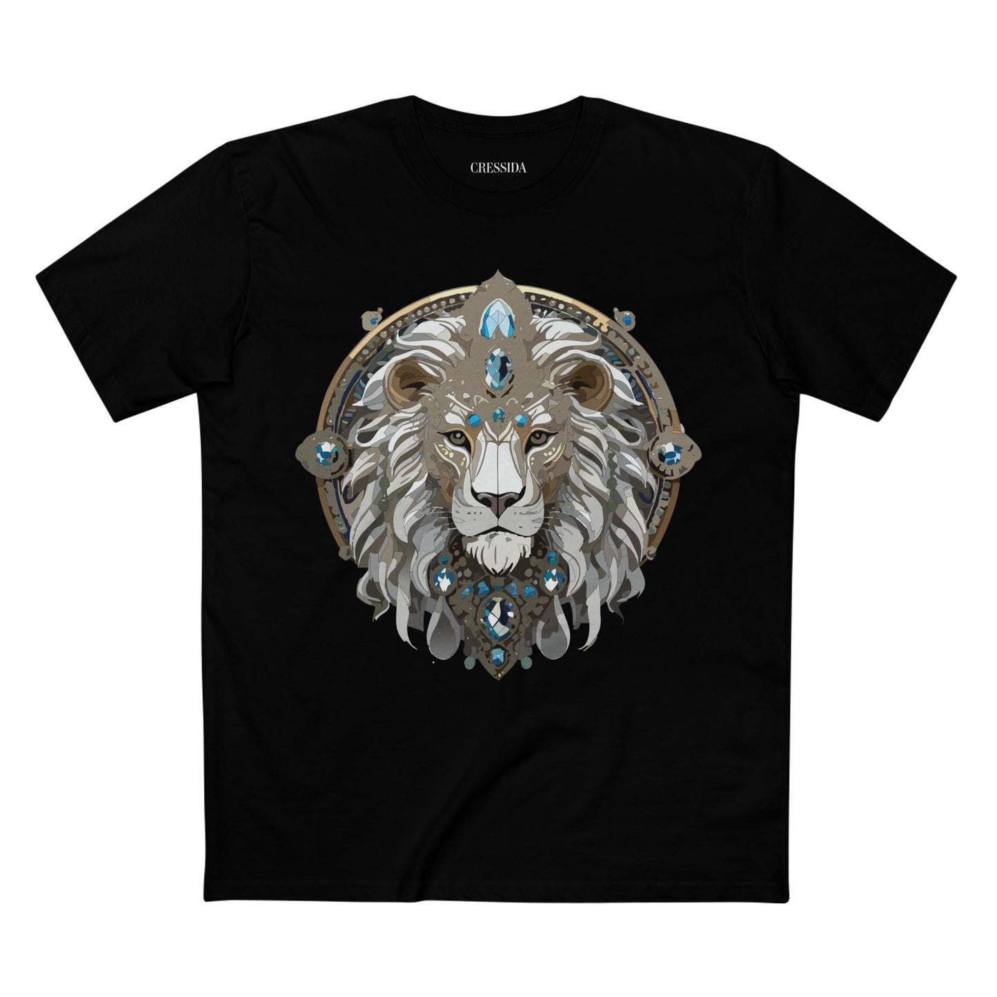 Lion Graphic Unisex 100 Cotton Tee With Unique Animal Golden Medallion Art Design 56