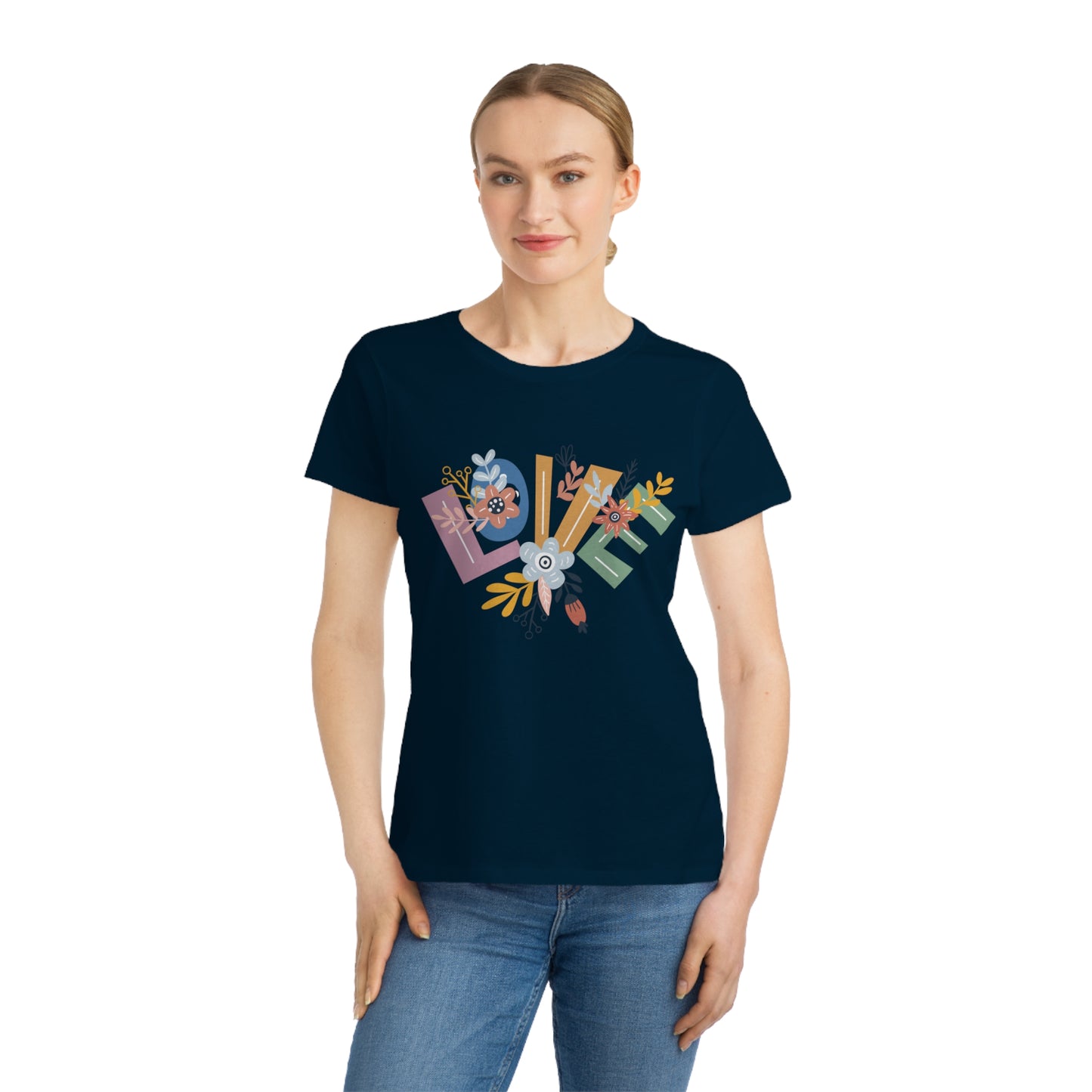 Camiseta de mujer de algodón orgánico con estampado floral 