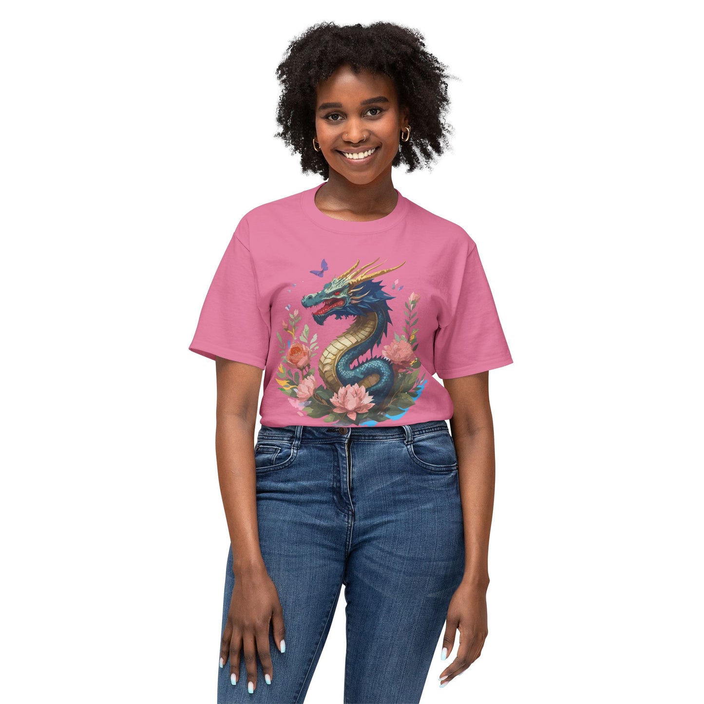Dragon T-Shirt, Vintage Dragon Tee, Floral Tees, Dragon Art Design Shirt, Tee Shirt with Dragon 2