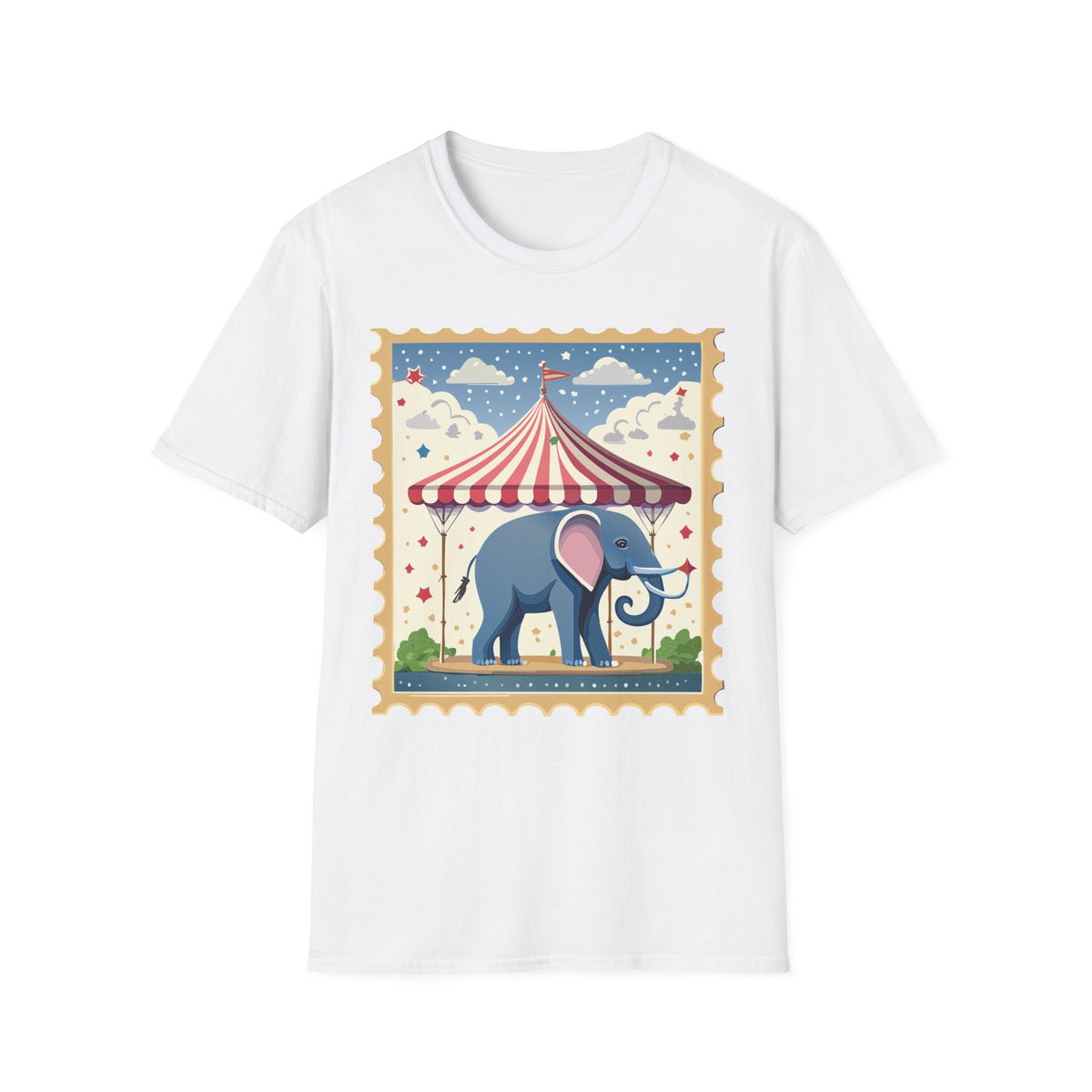 Circus Elephant Tent T-Shirt | Vintage Carnival Stamp Graphic Tee Unisex 100 Cotton Gildan T-Shirt
