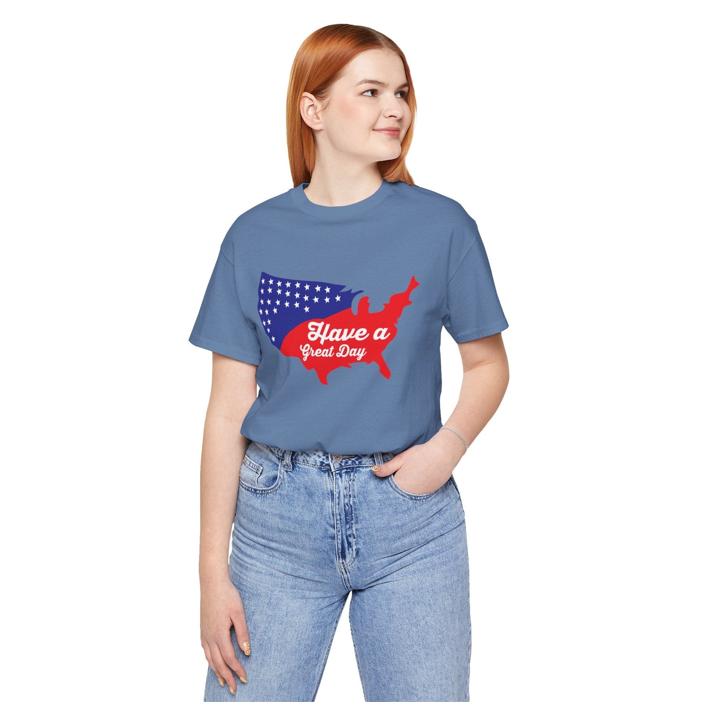 USA Map Patriotic Graphic Unisex Cotton T-Shirt 021