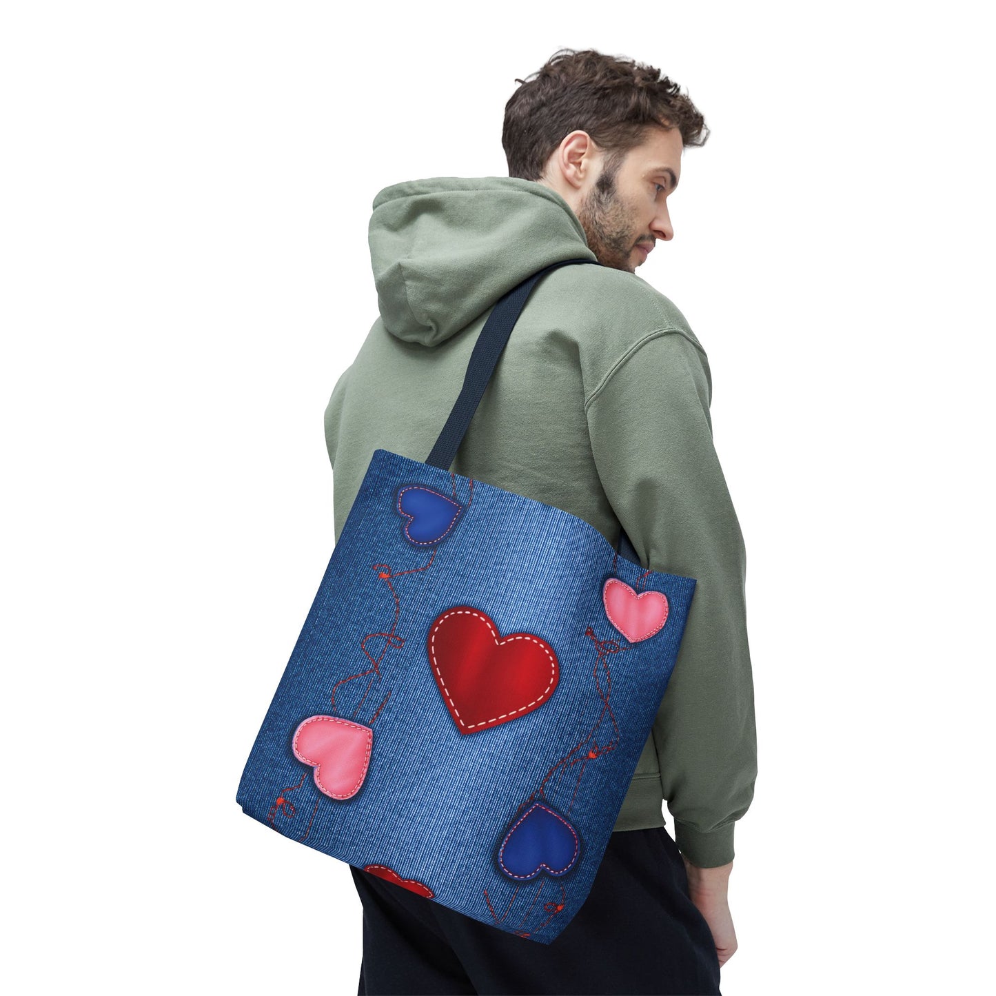 Love Day Graphic Design Denim Fabric Imitation Print Unisex Canvas Bag POLY 3 Sizes Tote Bag 201-23